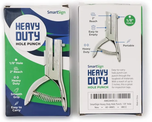 Vista 3 de SmartSign Perforadora de mano resistente de un solo agujero, perforadora de orificio de 1/8 pulgadas (3 mm), alcance de 2 pulgadas, para tarjeta