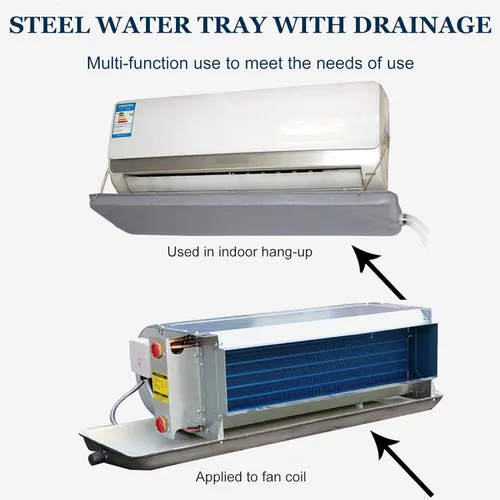 Vista 3 de Bandeja de goteo de aire acondicionado, bandeja de drenaje de condensado, bandeja de metal galvanizado, kit de montaje de drenaje con tubo