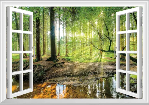 Vista 12 de FLFK Adhesivo de pared falso para ventana, mural de pared de cascada para decoración de pared, calcomanías de pared para pegar y despegar, 24 x 16