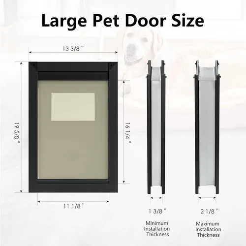 Vista 4 de [MAVRICPOWER] Puerta grande resistente a la intemperie para perros con dos paneles deslizantes, puerta de aluminio para perros, puerta para perros