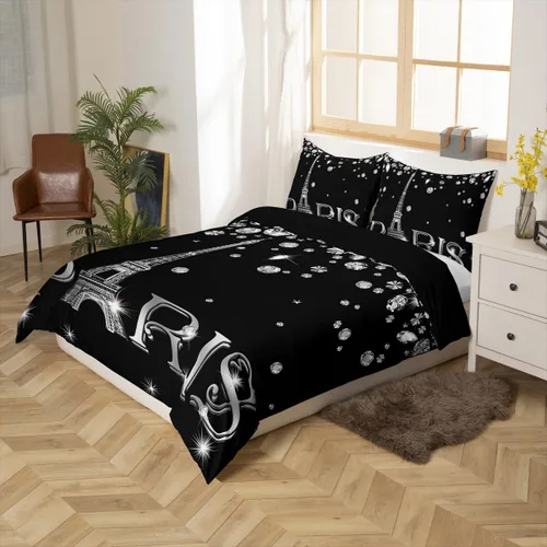 Vista 28 de Erosebridal Juego de ropa de cama de París para niñas y adolescentes, funda de edredón de la Torre Eiffel, tamaño Queen, funda de edredón