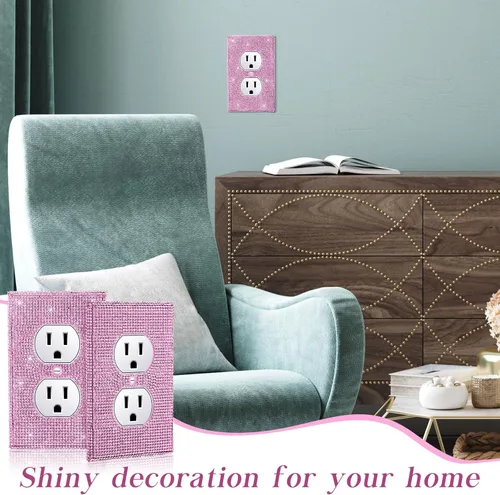 Vista 4 de Kathfly 10 piezas de placa de pared rosa brillante con diamantes de imitación, cubiertas decorativas para enchufes, accesorios para el hogar