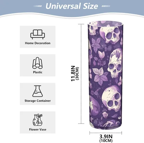 Vista 2 de Purple Skull Flower Plastic Flower Vase for Home Decor 11.8 x 3.9 Inch decorative Farmhouse Vase Modern Entryway Kitchen Bookshelf jarron