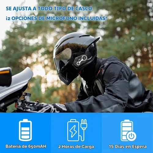 Vista 6 de Intercomunicador Bluetooth para motocicleta, 1000 m, sistema de comunicación para casco de moto, 2 usuarios, audífonos inalámbricos universales
