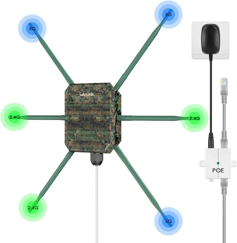 Vista 9 de WAVLINK AC1200 Extensor WiFi para exteriores, amplificador WiFi inalámbrico de largo alcance 2026 con PoE, doble banda, 4 antenas de alta ganancia