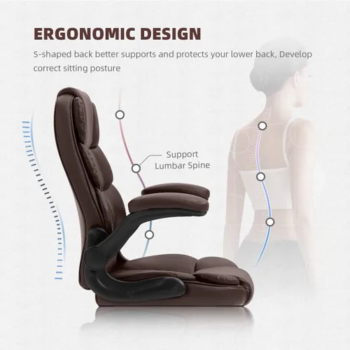 Vista 5 de YAMASORO Silla de oficina ejecutiva, silla ergonómica con soporte lumbar, cómodas sillas de escritorio para computadora, brazos abatibles y ruedas