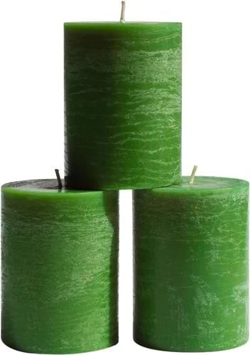 Vista 8 de CANDWAX Juego de 3 velas de pilar verde hierba de 3 x 3 pulgadas, rústicas sin perfume, sin goteo, para ocasiones especiales, bodas, centros