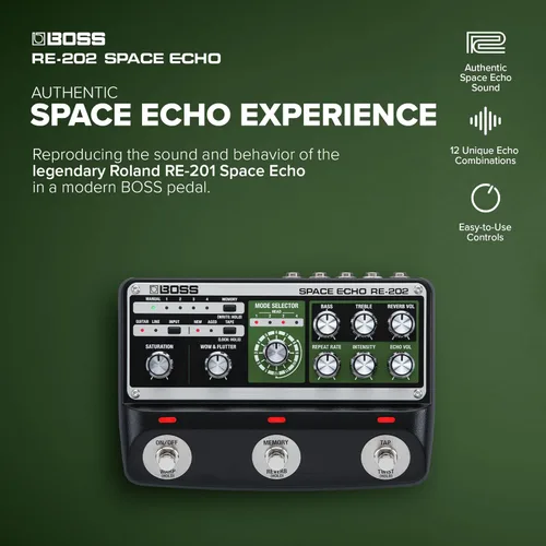 Vista 2 de BOSS RE-202 Space Echo Pedal de Efectos de Eco de Cinta, Delay y Reverberación Recreación Moderna del Legendario Roland RE-201 Space Echo