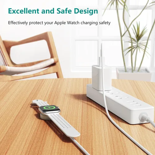 Vista 6 de Cargador de Apple Watch mejorado, cargador rápido magnético, adaptador de enchufe USB C con cable de carga rápida inalámbrico portátil de 3 pies