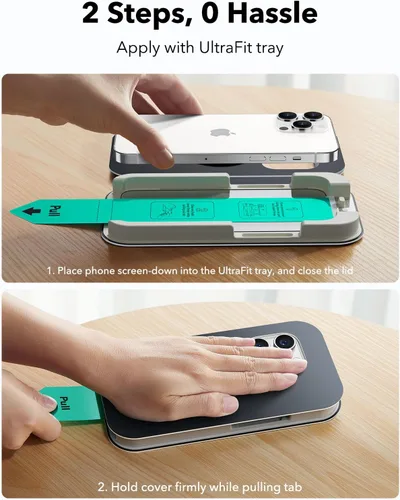 Vista 3 de ESR Paquete de 3 protectores de pantalla para iPhone 14 Pro, grado militar, inastillables, dureza 9H, vidrio templado de cobertura completa