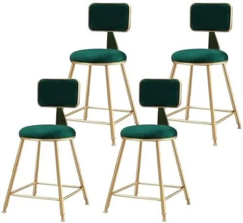 Vista 45 de Taburete moderno para mostrador, taburete sin brazos, taburete de hierro con cojín y pedal, 1 taburete corto (18 pulgadas de alto) azul