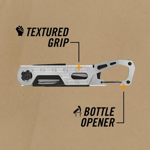 Vista 4 de Gerber Gear Stake Out 11 en 1 multiherramienta, hoja de borde liso de 2.2 pulgadas, extractor de estacas de tienda, transporte de mosquetón,