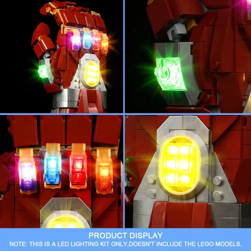 Vista 3 de VONADO Kit de luz LED compatible con Lego Nano Gauntlet 76223, iluminación de bricolaje compatible con Iron Man Gauntlet Lego 76223