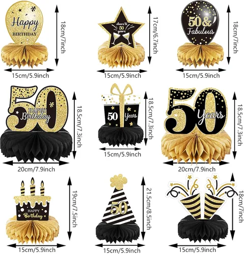 Vista 2 de 9 piezas de decoración de cumpleaños número 50 para centros de mesa de cumpleaños 50 para decoración de mesas, decoraciones de felicitación a 50