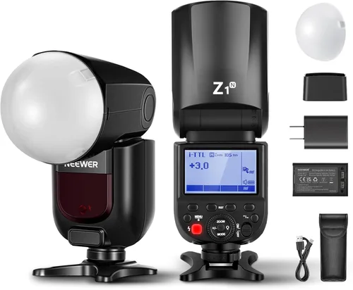 NEEWER Z1-N Flash Speedlite TTL de cabezal redondo para Nikon con difusor de cúpula magnética, velocidad de luz de 76 Ws 2,4 G 1/8000s HSS, lámpara