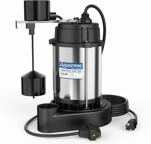 AQUASTRONG Bomba de sumidero de 1/2 HP, bomba sumergible de 3830 GPH, descarga NPT de 1-1/2 pulgadas Plateado