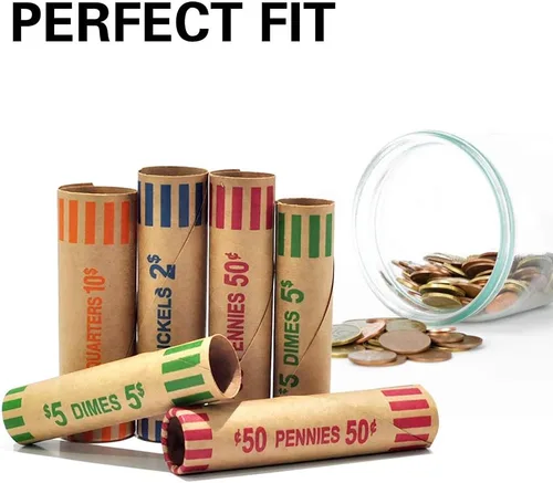 Vista 5 de 100 piezas de rollos preformados de envoltorios de monedas resistentes surtidos - Cuartos, centavos, níquel y diez centavos (Total 100 piezas)