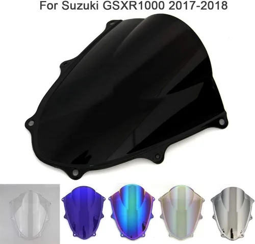 Vista 2 de Parabrisas de motocicleta para motocicleta, parabrisas iridio negro con tornillos, tornillos y cierre de tuerca compatible con Suzuki GSXR1000 K17