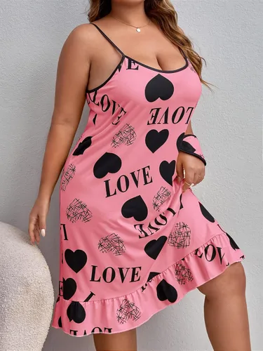 Vista 3 de SHENHE Camisón sin mangas con dobladillo con volantes para mujer, talla grande, con máscara de ojos