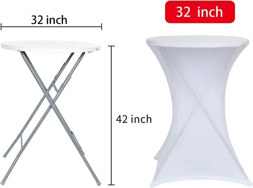 Vista 3 de Obstal Fundas elásticas de elastano para mesa de cóctel, color blanco, para bodas, banquetes y fiestas