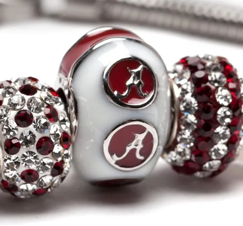 Vista 4 de Stone Armory Abalorio para Crimson Tide – Abalorio de la Universidad de Alabama con cuentas blancas de Alabama – Abalorio de Alabama de acero
