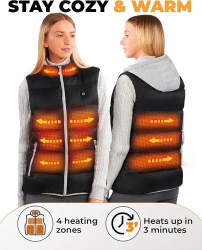 Vista 2 de Foxelli Chaleco térmico para mujer con batería incluida chaleco ligero recargable por USB para mujer