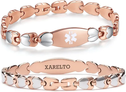 Vista 59 de LinnaLove Pulsera de identificación médica de doble corazón para mujeres 7 1/2 pulgadas de acero inoxidable de moda pulseras de alerta médica