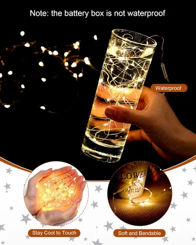 Vista 3 de Riakrum 25 luces LED de 10 pies con 30 luces LED a granel, color blanco cálido, impermeable, pequeñas luces LED parpadeantes para tarro estrellado