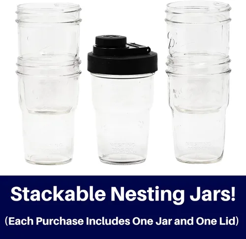 Vista 4 de Brewing America Tarro anidable con tapa para beber como taza de viaje, 1 pinta (16 onzas) con tapa negra en botella de boca ancha, tarro Mason Negro