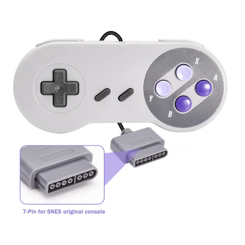 Vista 3 de Paquete de 2 controladores retro con cable para consola original SNES, controlador remoto con cable compatible con sistema de consola de juegos SNES