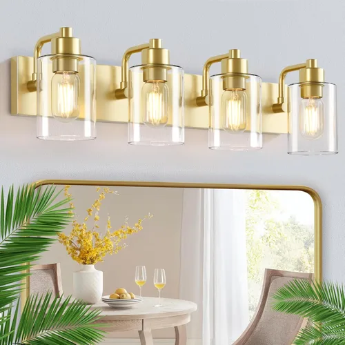 Vista 11 de Dpyrrhic Luces de Baño Negras Mate de 2 Luces Sobre Espejo con Pantalla de Vidrio Transparente, Luminarias Modernas de Baño para Cocina, Sala