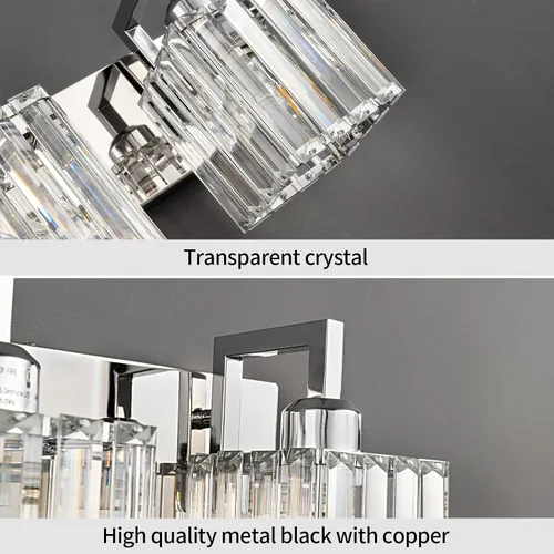 Vista 4 de Grehge n Crystal - Lámpara de pared de cristal con 3 luces, cromada, moderna, de cristal