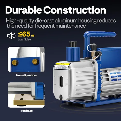 Vista 5 de VIVOHOME Bomba de vacío HVAC de 1/4 HP 3.5 CFM 1 etapa A2L, motor sin chispas para sistemas R32 R1234yf R454B R134a R22 R410a, bomba de vacío