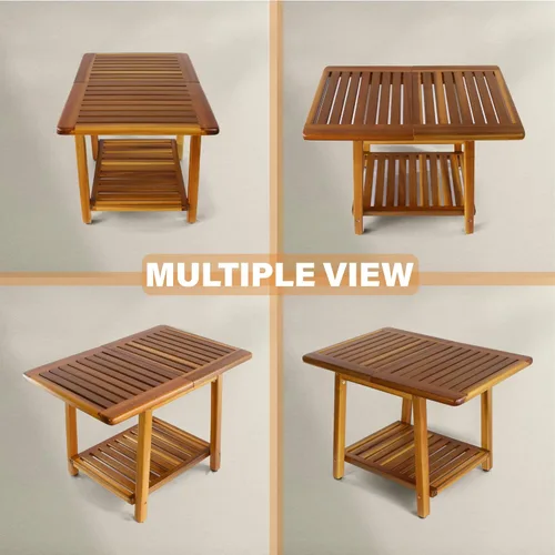 Vista 4 de ENKEZI Acacia - Mesa auxiliar para exteriores de 24 pulgadas, patio resistente de 2 niveles, mesa auxiliar resistente a la intemperie, mesa auxiliar