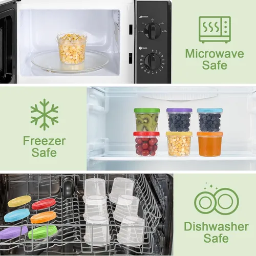 Vista 5 de Yomarket Envases de plástico con tapas de 10 oz, paquete de 12 unidades, pequeños contenedores apilables para congelador, reutilizables