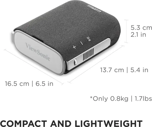 Vista 9 de ViewSonic Proyector LED portátil M1X con soporte inteligente, altavoces Harman Kardon, batería incorporada, llave H/V, ajuste de 4 esquinas