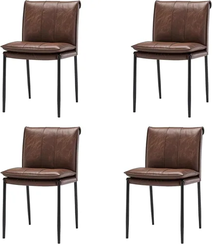 Vista 11 de Kitchen Dining Chairs,Oil Wax Leather Dining Room Chairs with Metal Legs, No Armless Leather Dining Chair with Mediumhigh Backrest for Living Room