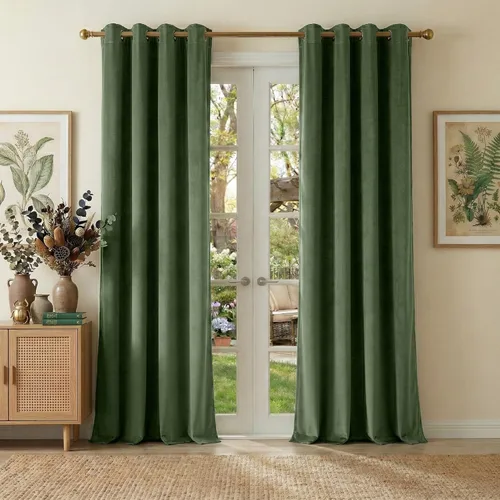 Vista 62 de NICETOWN Cortinas de terciopelo beige 100% opacas de 84 pulgadas de largo, 52 pulgadas de ancho, 2 paneles para dormitorio y sala de estar, cortinas