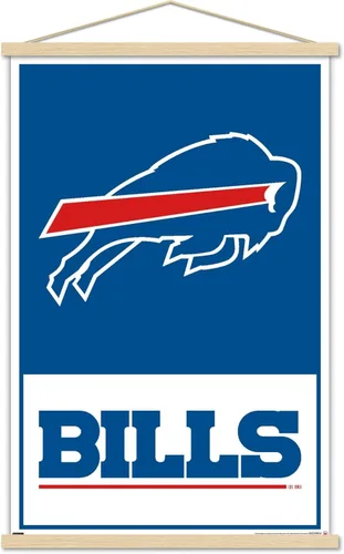 Trends International NFL Buffalo Bills - Póster de pared con logotipo 21, 22.37 x 34.00 pulgadas, impresión prémium y colgador de madera de haya