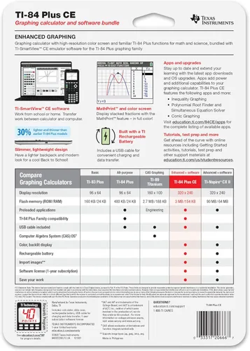 Vista 3 de Texas Instruments TI-84 Plus CE Calculadora gráfica de color, verde azulado (metálico)