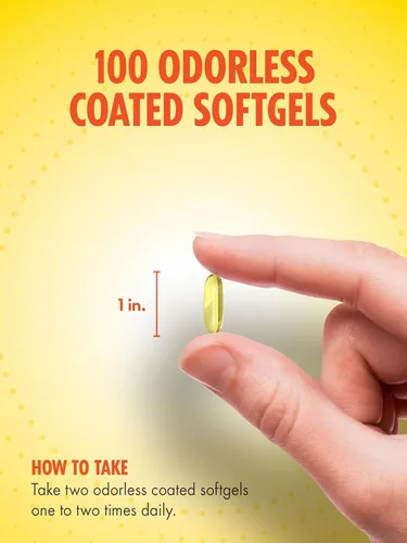 Vista 4 de Sundance Aceite de pescado inodoro de 1200 mg 100 cápsulas blandas recubiertas Controla los eructos de pescado Sabor a limón Suplemento sin