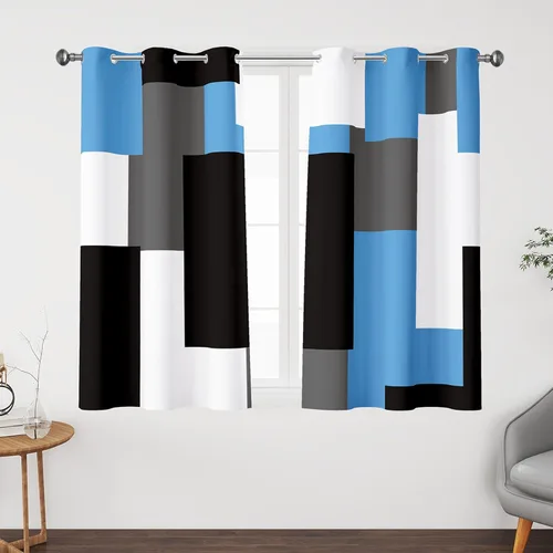 Vista 19 de Tyrot Avocado Green 100% Blackout Curtains for Bedroom 63 inch Long 2 Panels Set White Modern Abstract Geometric Black Out Curtains Insulated Room