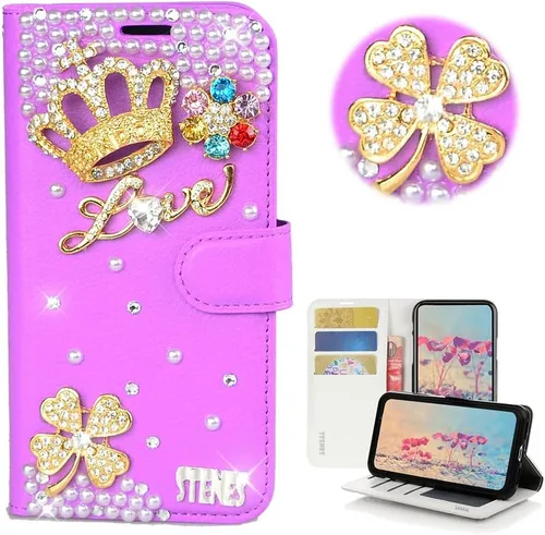 Vista 38 de STENES Bling Wallet - Funda para teléfono compatible con Samsung Galaxy Z Fold 3 5G, elegante, hecha a mano, 3D, hecha a mano, ballet, pintalabios