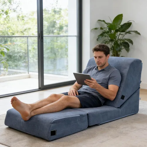 Vista 7 de jela Tumbona de pana de lujo para interiores, silla plegable para sofá cama con espuma suave y funda lavable a máquina (gris pana)