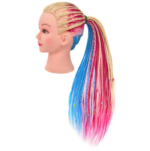 Vista 2 de FUTAI - Cabeza de maniquí de 35 pulgadas con cabello sintético largo multicolor. Muñeca estilo maniquí para practicar trenzado, peinado, recogidos.