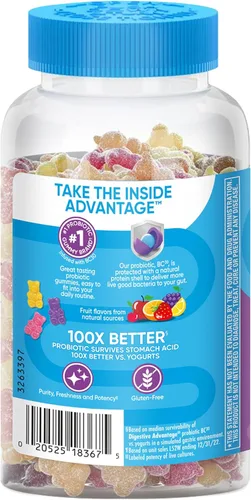 Vista 11 de Digestive Advantage Gomitas Probióticas para la Salud Digestiva, Vitamina D, Probióticos Diarios para Mujeres y Hombres, Hinchazón Ocasional