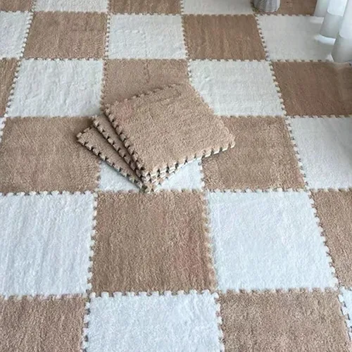 Vista 10 de 10 piezas Alfombrilla de Espuma de Rompecabezas de Felpa para Piso, Baldosas de Espuma Cuadradas Entrelazadas Suaves y Esponjosas, Alfombras de Área