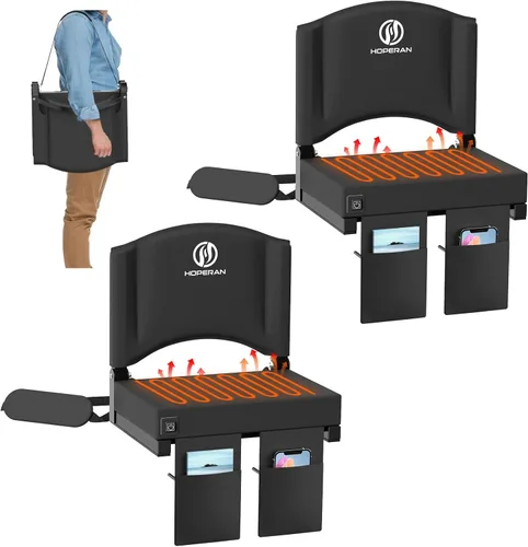 HOPERAN Heated Stadium Seats for Bleachers with Back Support, 3 Levels Heating Bleacher Chairs with Back and Cushion, Folding Bleacher Seat,