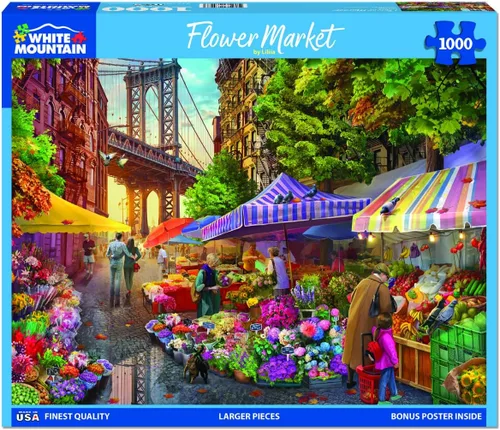Vista 2 de White Mountain 1000 Piece Jigsaw Puzzle Springtime Scenic Garden Puzzles with Large Pieces for Adults and Family 24"x30" - Flower Market