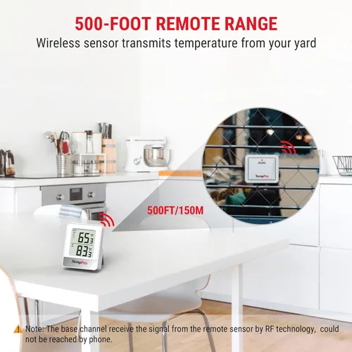 Vista 2 de ThermoPro Termómetro inalámbrico para interiores y exteriores de 500 pies, termómetro de invernadero exterior con sensor de temperatura, termómetros